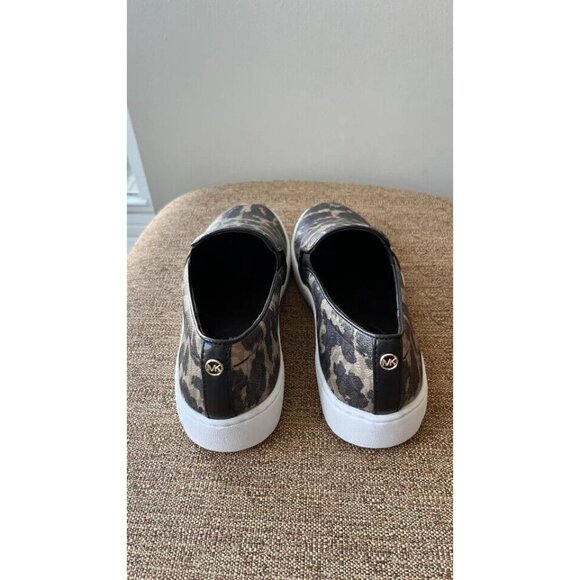Michael Kors Women Brown Canvas Animal Print Slip On Loafers With MK logo - Picture 4 of 8